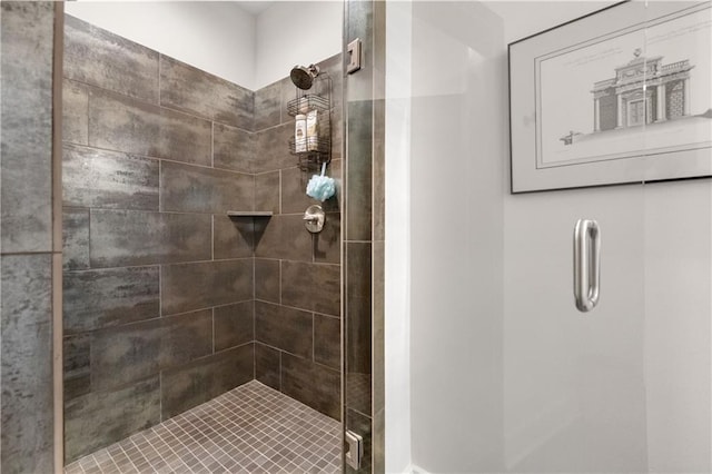 bathroom featuring a shower with shower door