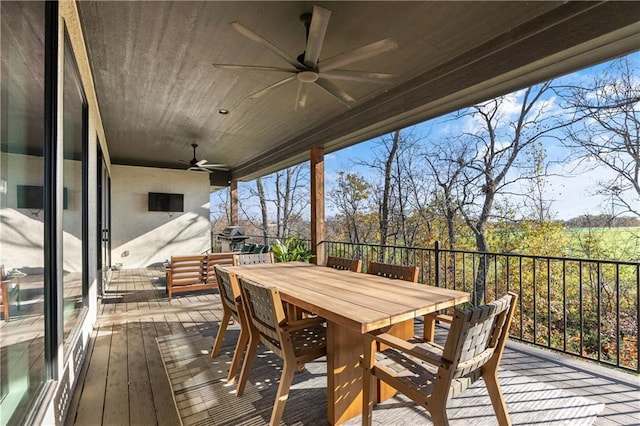 wooden deck with ceiling fan