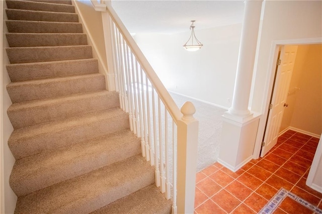6323 W 145th St, Overland Park, KS 66223 - staircase with tile patterned flooring, baseboards, and carpet