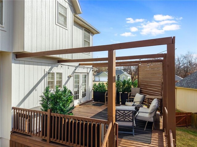 wooden terrace with french doors