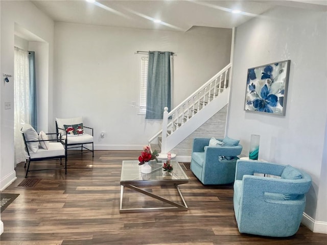 living room with dark wood-type flooring