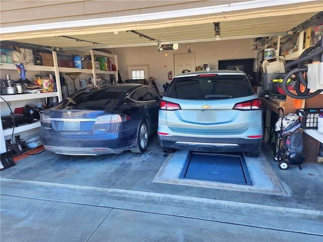 garage with a garage door opener