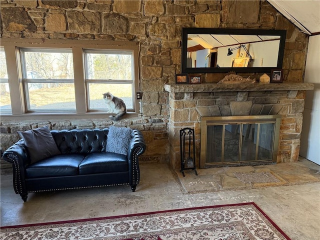 living room with a fireplace