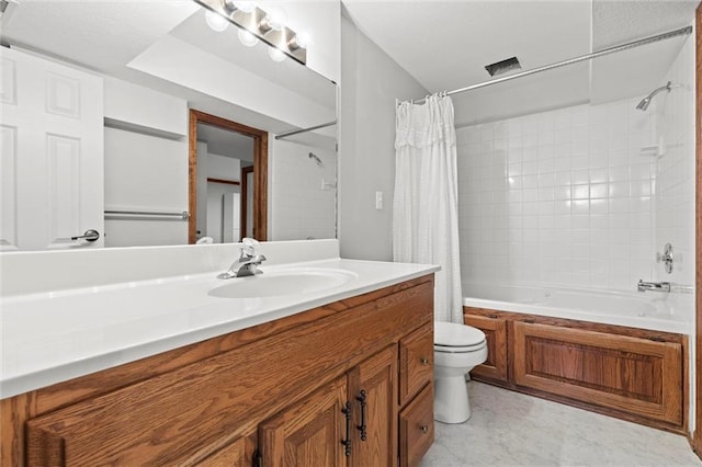 full bathroom featuring vanity, toilet, and shower / bath combo with shower curtain