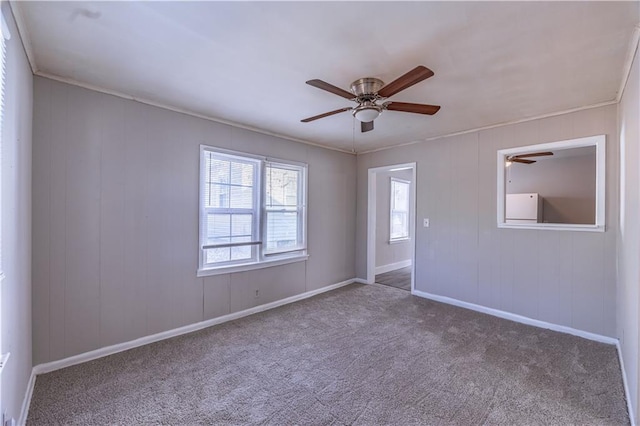 spare room with ceiling fan and carpet flooring