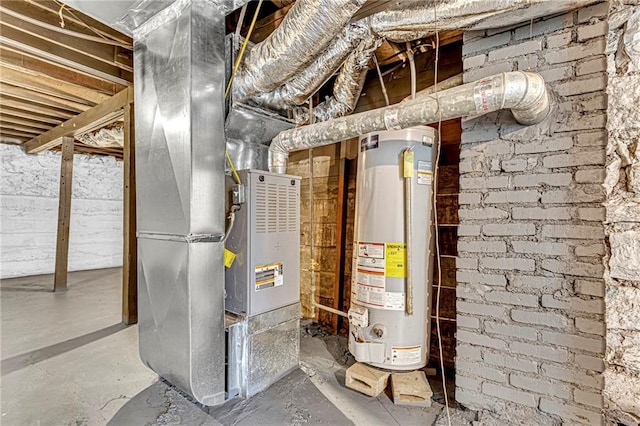 utility room featuring heating unit and gas water heater