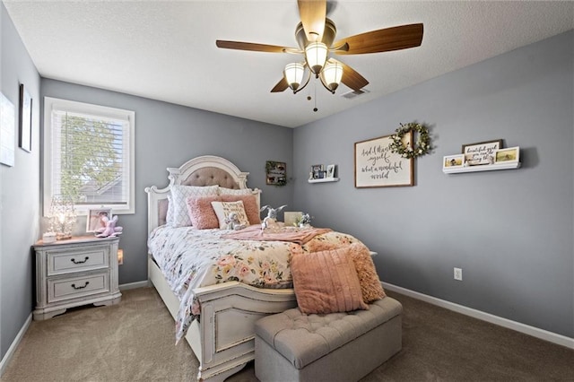 bedroom featuring ceiling fan and carpet floors