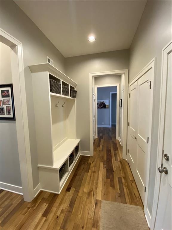 mudroom with dark wood-type flooring