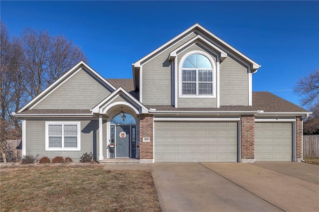 front of property with a garage