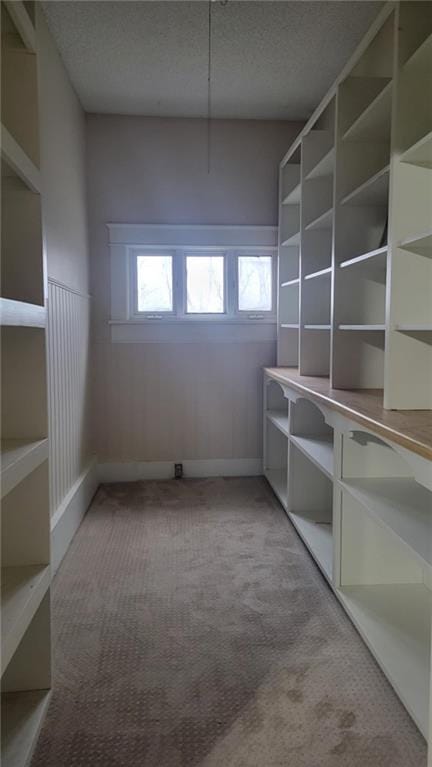 empty room with light carpet and a textured ceiling