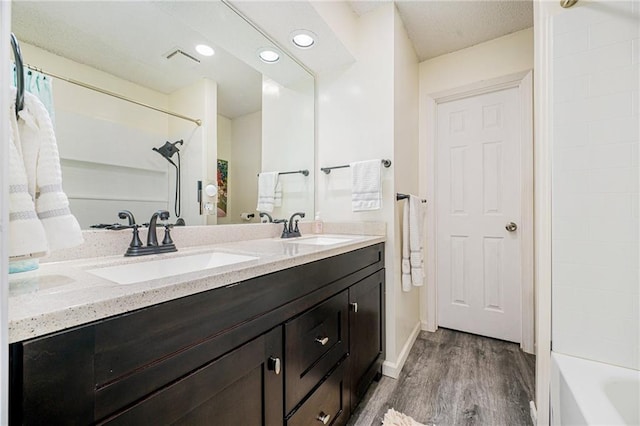 bathroom featuring wood-type flooring and vanity