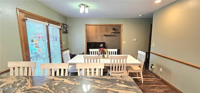 dining space featuring dark wood-type flooring