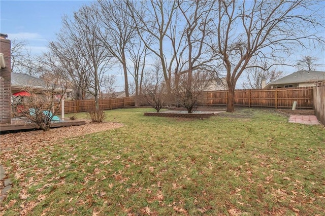 view of yard with a fenced backyard