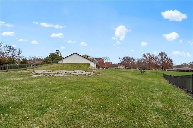 view of yard with a fenced backyard and a rural view