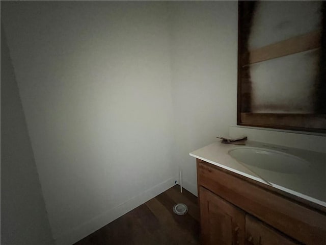 bathroom featuring wood-type flooring and vanity