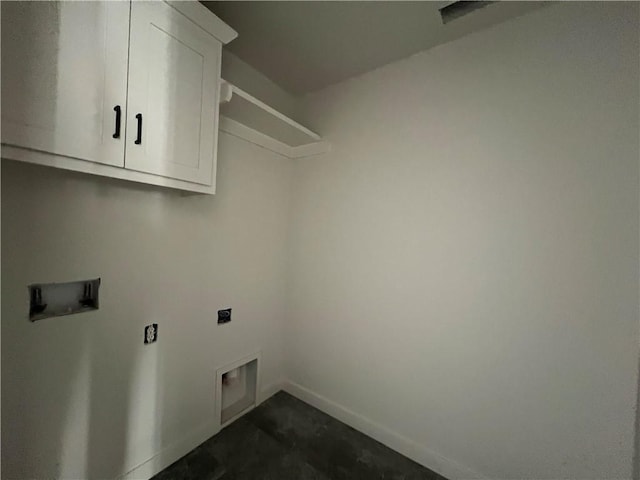 laundry area with cabinets, washer hookup, and electric dryer hookup