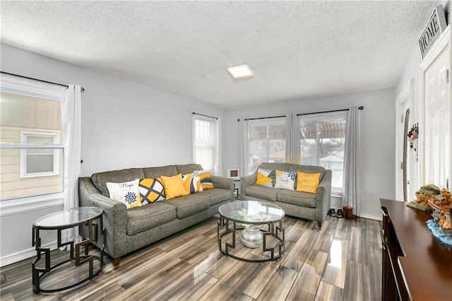 living room featuring a wealth of natural light and hardwood / wood-style floors