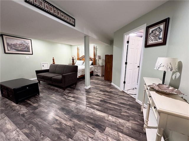 living room featuring dark wood-type flooring