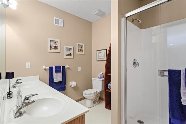 full bathroom with visible vents, a sink, and a shower stall