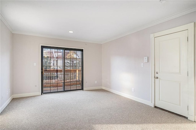 carpeted empty room with crown molding