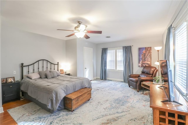 bedroom with ceiling fan and wood-type flooring