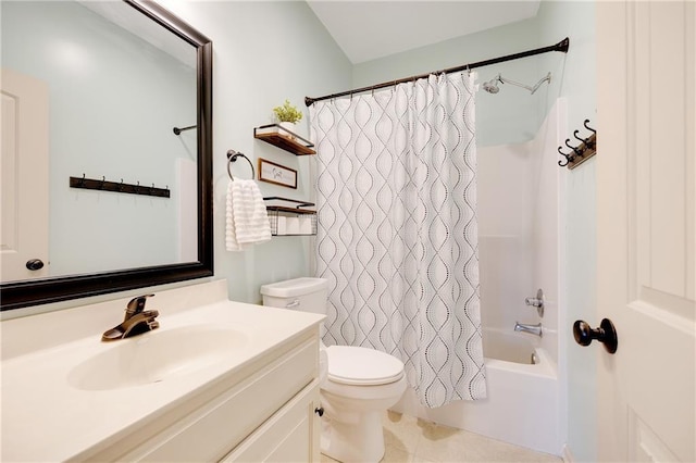 full bathroom featuring vanity, toilet, shower / bath combo, and tile patterned floors