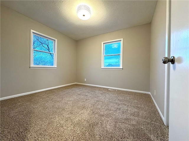 carpeted spare room featuring a textured ceiling