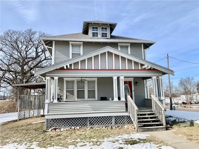 view of front of home featuring covered porch