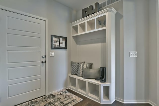 mudroom with dark hardwood / wood-style floors