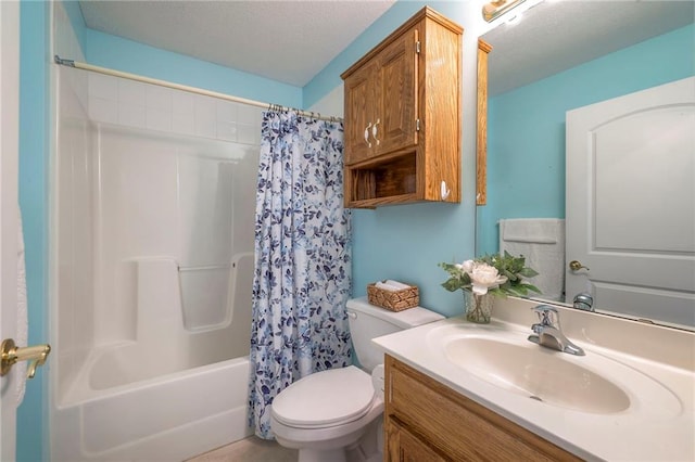 bathroom with toilet, shower / tub combo, and vanity