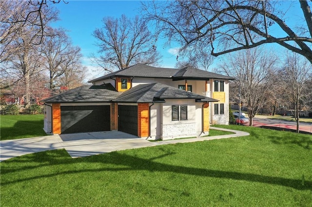 view of side of home with a garage and a yard