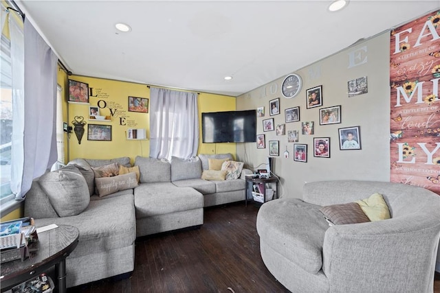 living room with hardwood / wood-style flooring