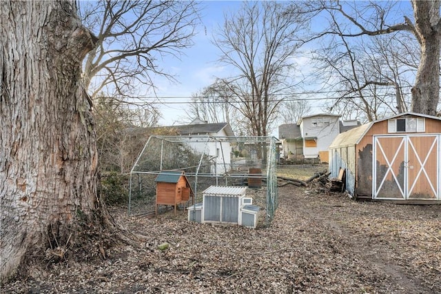 view of yard with a storage shed