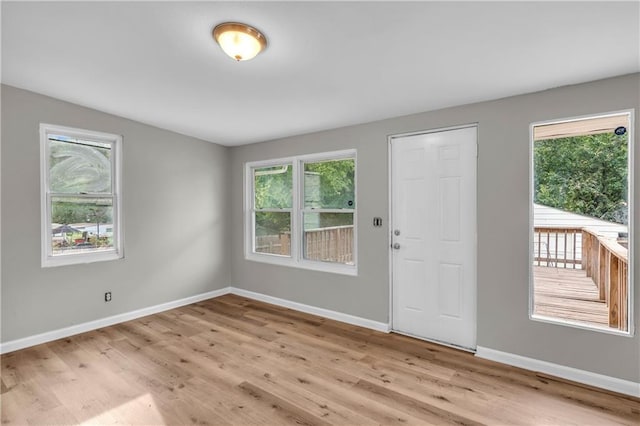 foyer with a healthy amount of sunlight and light hardwood / wood-style floors