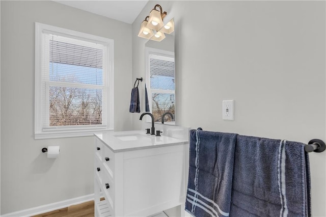 bathroom featuring hardwood / wood-style flooring and vanity