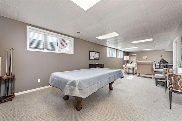 playroom featuring a drop ceiling and carpet flooring