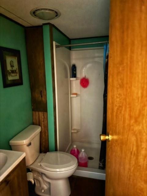 137 Halls Dr, Craig, MO 64437 - bathroom with vanity, toilet, and walk in shower