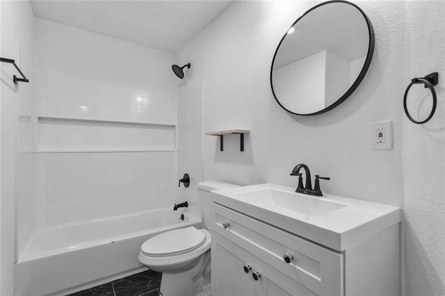 full bathroom with vanity, tub / shower combination, and toilet