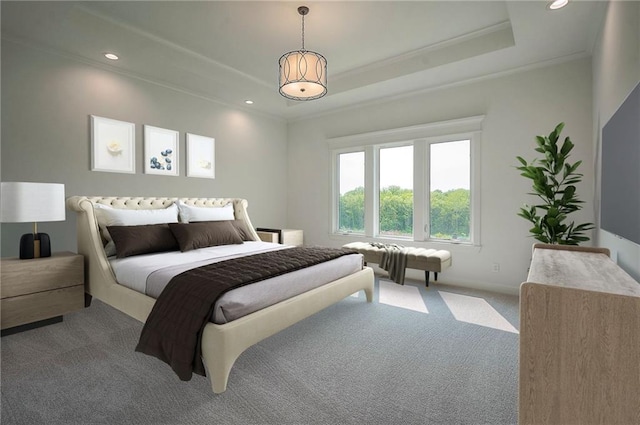 9000 N Clarion Ave, Kansas City, MO 64153 - carpeted bedroom with ornamental molding, recessed lighting, a raised ceiling, and baseboards