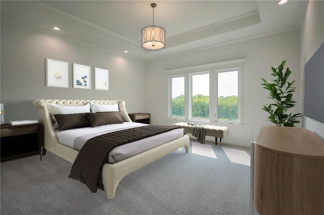 9000 N Clarion Ave, Kansas City, MO 64153 - carpeted bedroom with recessed lighting, crown molding, and a raised ceiling