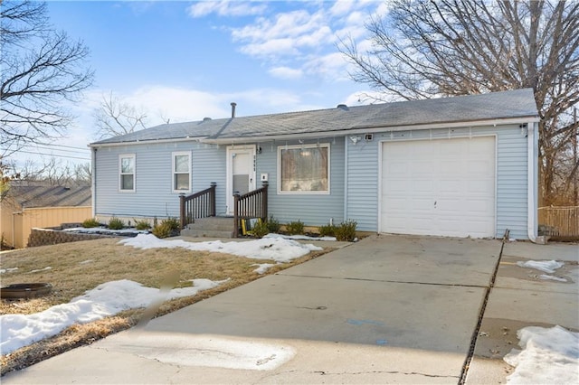 single story home with a garage