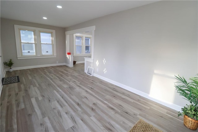 interior space with light hardwood / wood-style floors