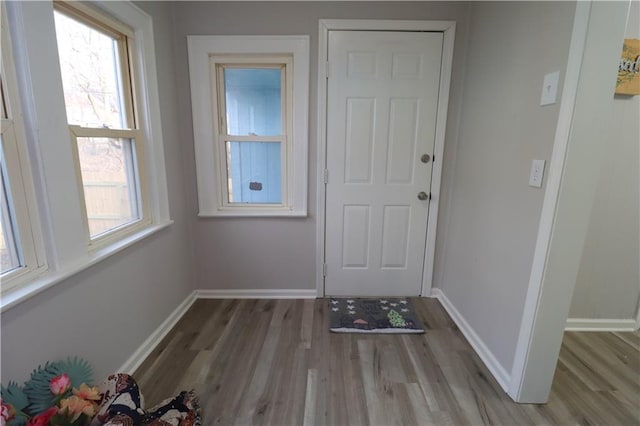 doorway to outside featuring light wood-type flooring