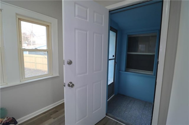 doorway with dark hardwood / wood-style flooring