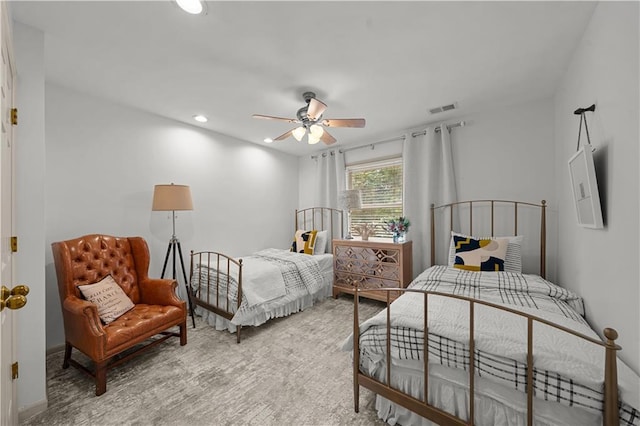 bedroom with carpet flooring and ceiling fan