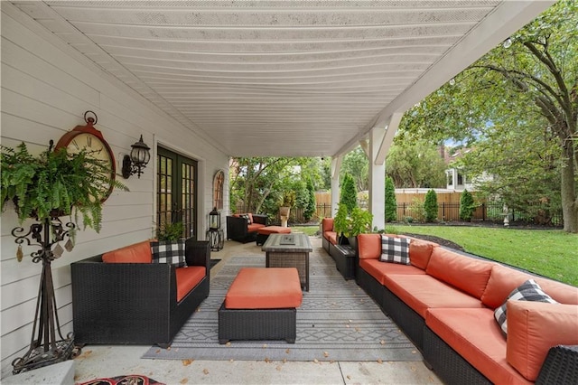 view of patio / terrace with french doors and an outdoor hangout area