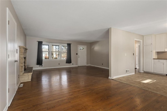 unfurnished living room with dark hardwood / wood-style flooring