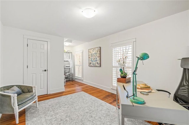 home office featuring hardwood / wood-style flooring