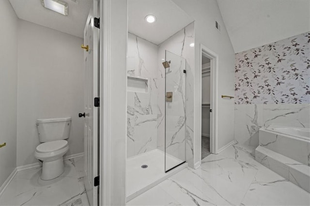 bathroom with independent shower and bath and toilet