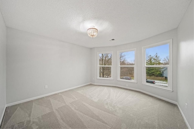 unfurnished room with light carpet and a textured ceiling